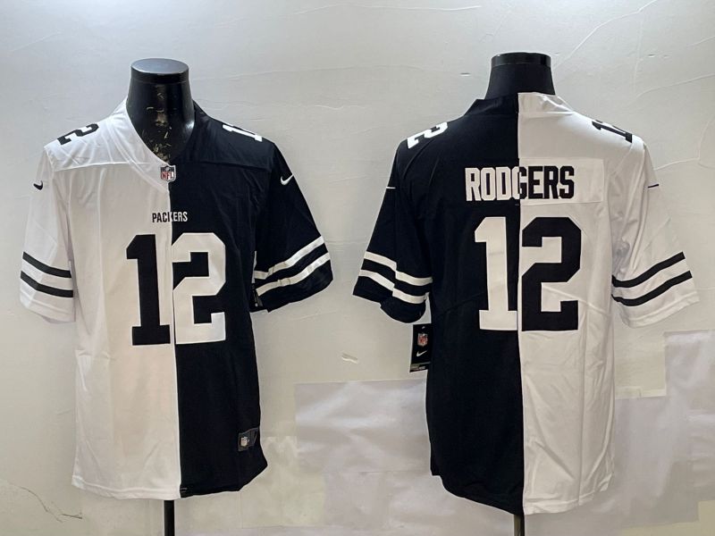 Men Green Bay Packers 12 Rodgers White Black Fashion 2025 Nike Limited NFL Jersey style 1